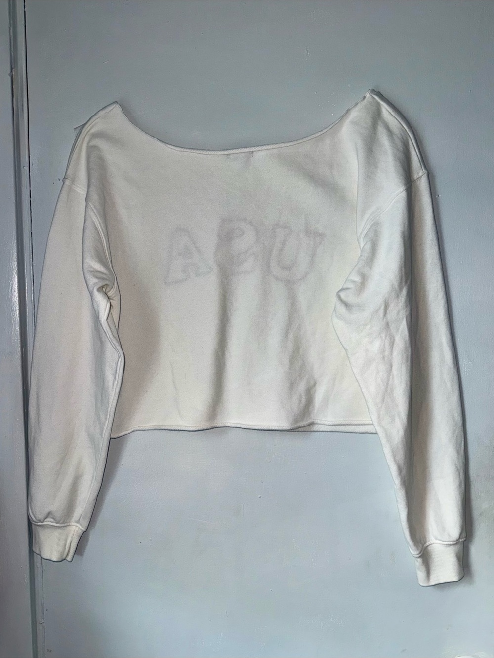 Women’s Off The Shoulder Long Sleeve Pullover Sweatshirt- Cream M - Picture 5 of 8